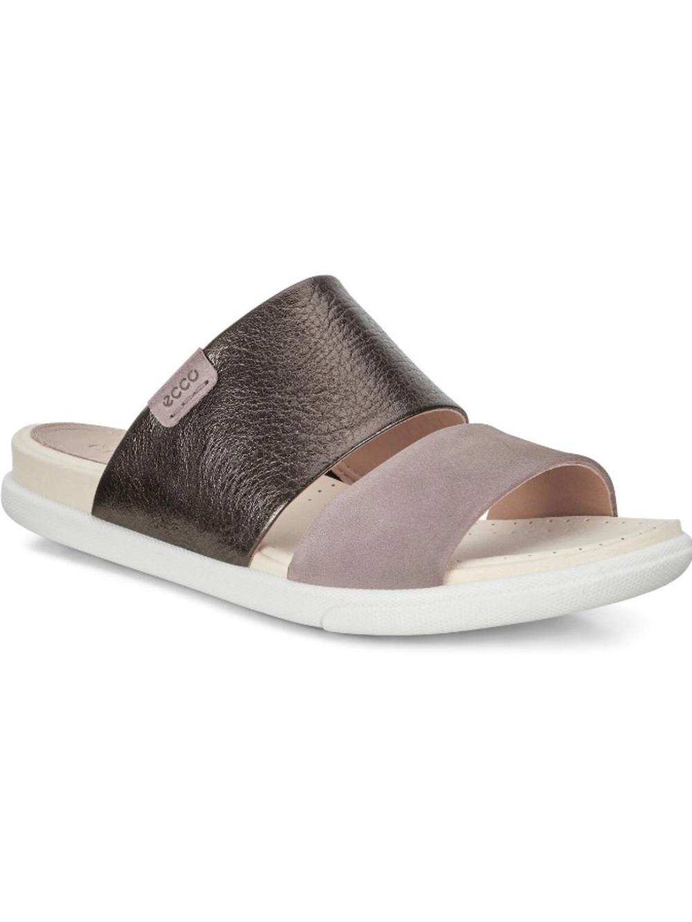 Ecco Danara Two-Band Slide Sandals Metallic Bronze-N-Dusty Pink Leather 37/6.5